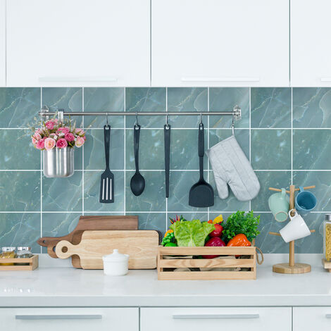 Sticker Mural Carrelage adhésif Cuisine Salle de Bain - 9 STICKERS CARREAUX DE CIMENT MARBRE BLEU DE ENTRADA - 9stickers20x20cm