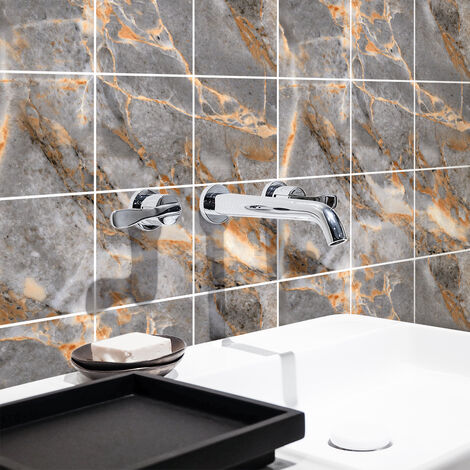Sticker Mural Carrelage adhésif Cuisine Salle de Bain - 9 STICKERS CARREAUX DE CIMENT MARBRE BRUN DE ROCHA - 9stickers20x20cm