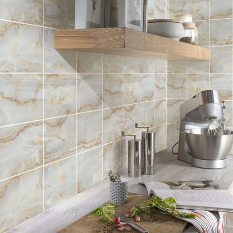 Sticker Mural Carrelage adhésif Cuisine Salle de Bain - 9 STICKERS CARREAUX DE CIMENT MARBRE DE CANDELARIA - 9stickers15x15cm