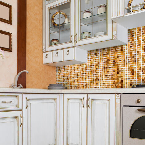 Sticker Mural Carrelage adhésif Cuisine Salle de Bain - 9 STICKERS CARREAUX DE CIMENT MOSAÏQUES NUANCE DE BRUN - 9stickers20x20cm