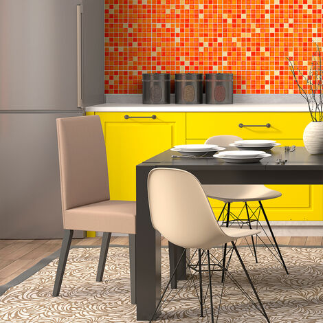 Sticker Mural Carrelage adhésif Cuisine Salle de Bain - 9 STICKERS CARREAUX DE CIMENT MOSAÏQUES NUANCE ORANGE