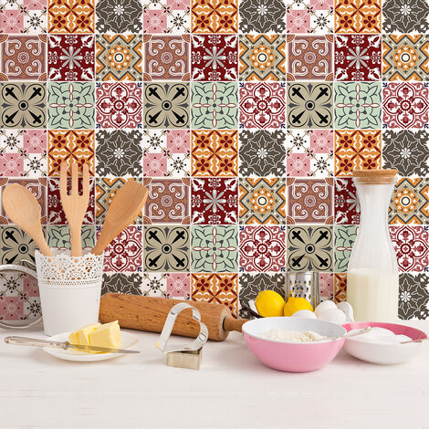 Sticker Mural Carrelage adhésif Cuisine Salle de Bain - 9 STICKERS CARREAUX DE CIMENT NATACHA - 9stickers20x20cm