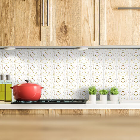 Sticker Mural Carrelage adhésif Cuisine Salle de Bain - 9 STICKERS CARREAUX DE CIMENT NUANCE MARBRE ET DORÉ - 9stickers15x15cm