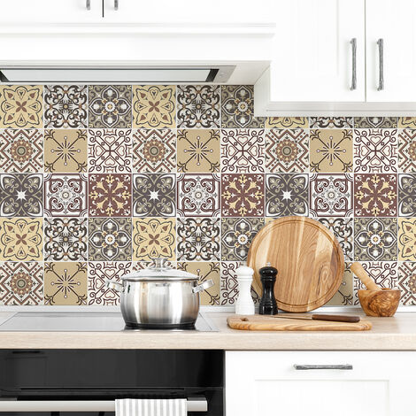 Sticker Mural Carrelage adhésif Cuisine Salle de Bain - 9 STICKERS CARREAUX DE CIMENT PITIGLIANO - 9stickers20x20cm