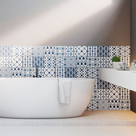 Sticker Mural Carrelage adhésif Cuisine Salle de Bain - 9 STICKERS CARREAUX DE CIMENT SCANDINAVE LATHAM - 9stickers20x20cm