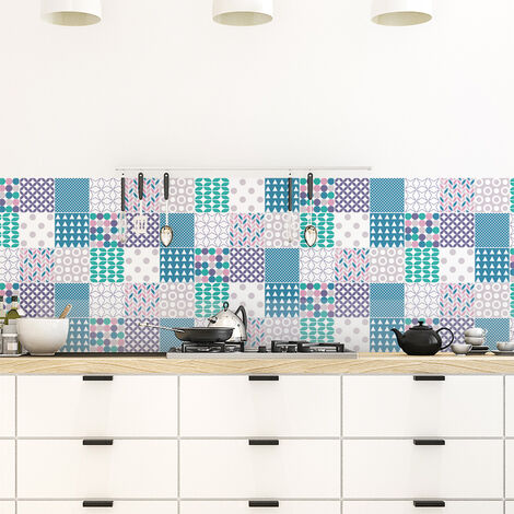 Sticker Mural Carrelage adhésif Cuisine Salle de Bain - 9 STICKERS CARREAUX DE CIMENT SCANDINAVE PRAGUE - 9stickers20x20cm