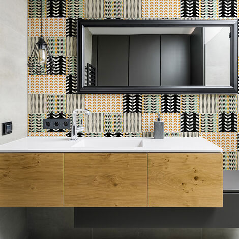 Sticker Mural Carrelage adhésif Cuisine Salle de Bain - 9 STICKERS CARREAUX DE CIMENT SCANDINAVE SIGRID - 9stickers20x20cm