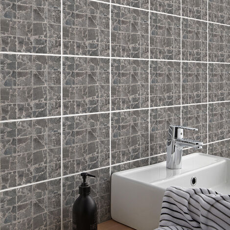Sticker Mural Carrelage adhésif Cuisine Salle de Bain - 9 STICKERS CARREAUX DE CIMENT TERRAZZO EFFET PIERRE - 9stickers20x20cm
