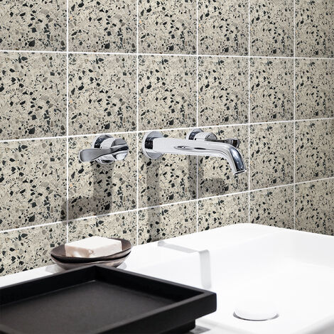 Sticker Mural Carrelage adhésif Cuisine Salle de Bain - 9 STICKERS CARREAUX DE CIMENT TERRAZZO OPHELIA - 9stickers15x15cm