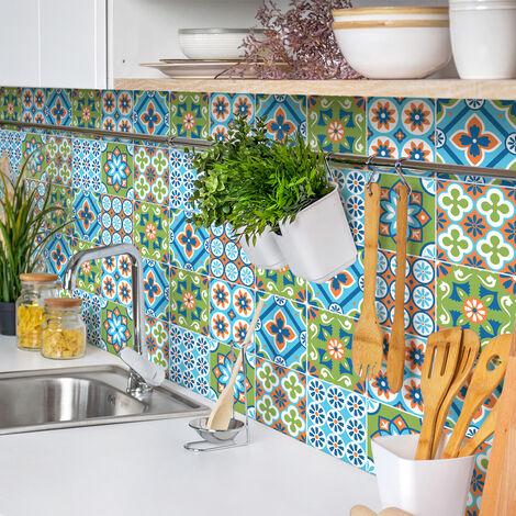 Sticker Mural Carrelage adhésif Cuisine Salle de Bain - 9 STICKERS CARRELAGES AZULEJOS ALINDA - 9stickers15x15cm