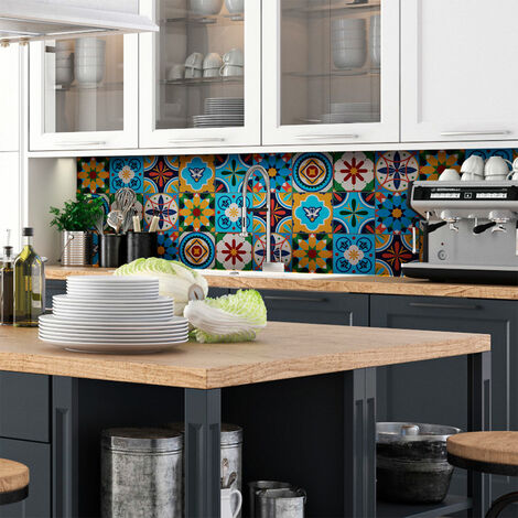 Sticker Mural Carrelage adhésif Cuisine Salle de Bain - 9 STICKERS CARRELAGES AZULEJOS AURORIA - 9stickers15x15cm
