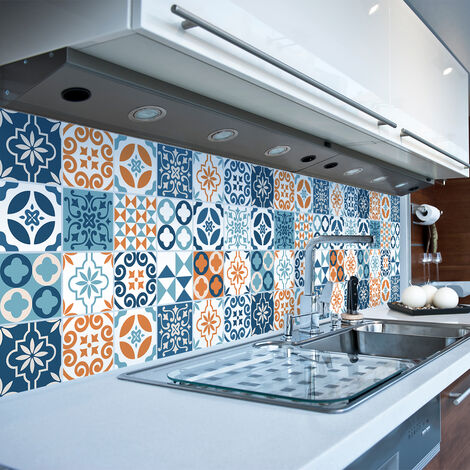Sticker Mural Carrelage adhésif Cuisine Salle de Bain - 9 STICKERS CARRELAGES AZULEJOS BEATRIZIA - 9stickers15x15cm