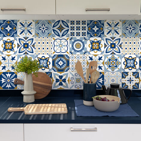 Sticker Mural Carrelage adhésif Cuisine Salle de Bain - 9 STICKERS CARRELAGES AZULEJOS LEONEL - 9stickers15x15cm