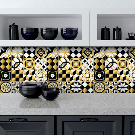 Sticker Mural Carrelage adhésif Cuisine Salle de Bain - 9 STICKERS CARRELAGES AZULEJOS LORENZIA - 9stickers15x15cm