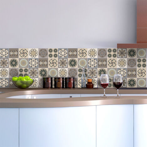 Sticker Mural Carrelage adhésif Cuisine Salle de Bain - 9 STICKERS CARRELAGES AZULEJOS NUANCES DE GRIS MEXICO - 9stickers10x10cm
