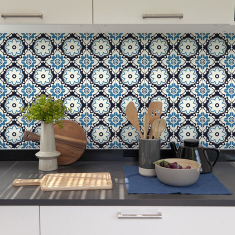 Sticker Mural Carrelage adhésif Cuisine Salle de Bain - 9 STICKERS CARRELAGES AZULEJOS OPALINA - 9stickers15x15cm