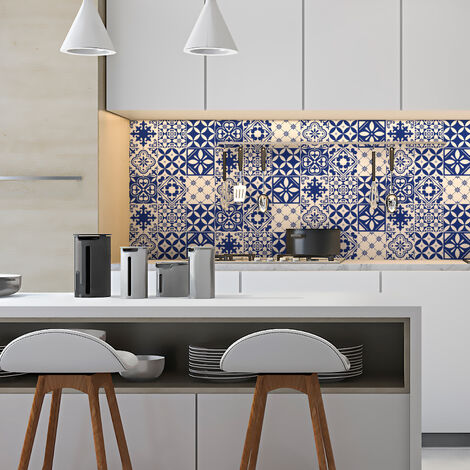 Sticker Mural Carrelage adhésif Cuisine Salle de Bain - 9 STICKERS CARRELAGES AZULEJOS ORNEMENTS BLEU ÉGYPTIEN - 9stickers10x10cm