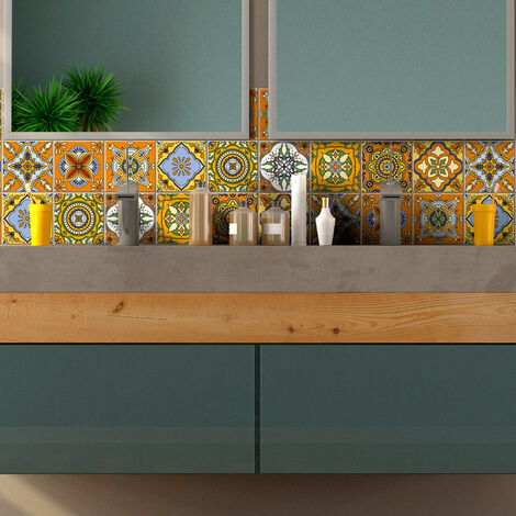 Sticker Mural Carrelage adhésif Cuisine Salle de Bain - 9 STICKERS CARRELAGES AZULEJOS ORNEMENTS MOSAÏQUES ANCIENS - 9stickers10x10cm