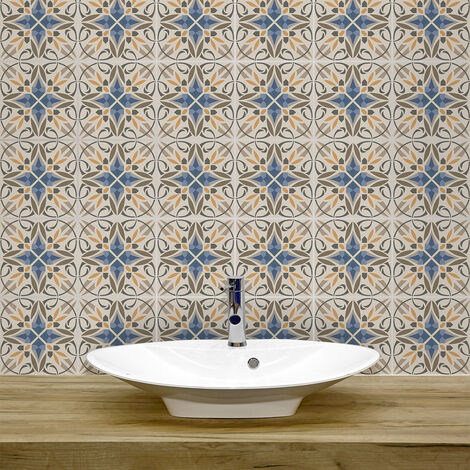 Sticker Mural Carrelage adhésif Cuisine Salle de Bain - 9 STICKERS CARRELAGES AZULEJOS TABATHA - 9stickers15x15cm
