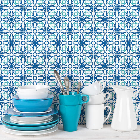Sticker Mural Carrelage adhésif Cuisine Salle de Bain - 9 STICKERS CARRELAGES AZULEJOS THIERNO - 9stickers15x15cm