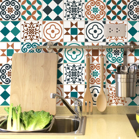 Sticker Mural Carrelage adhésif Cuisine Salle de Bain - 9 STICKERS CARRELAGES AZULEJOS VALENTINA - 9stickers15x15cm