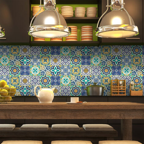 Sticker Mural Carrelage adhésif Cuisine Salle de Bain - 9 STICKERS CARRELAGES AZULEJOS VINTAGE ARABESQUES - 9stickers15x15cm