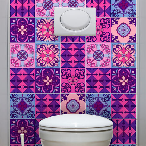 Sticker Mural Carrelage adhésif Cuisine Salle de Bain - 9 STICKERS CARRELAGES AZULEJOS VIOLET BYZANTINE - 9stickers10x10cm