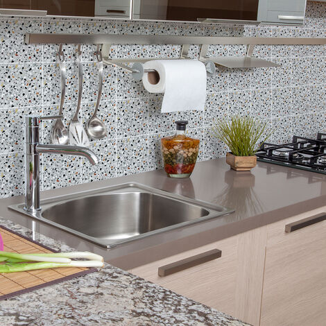Sticker Mural Carrelage adhésif Cuisine Salle de Bain - 9 STICKERS CARRELAGES TERRAZZO STINTINO - 9stickers20x20cm