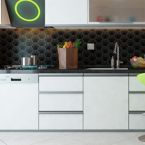 Sticker Mural Carrelage adhésif Cuisine Salle de Bain - CARREAUX DE CIMENT HEXAGONES DESIGN NOIR - 28stickershexagones10x9cm