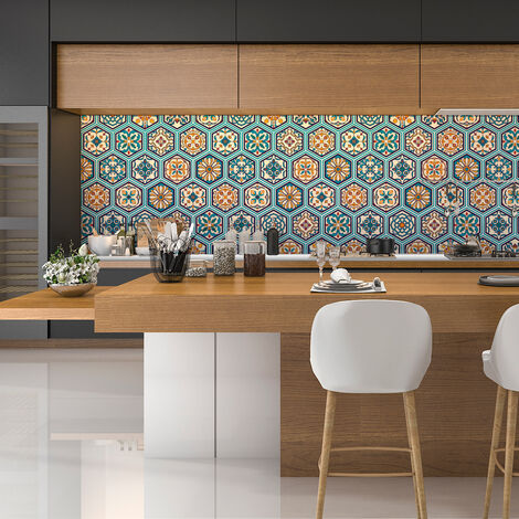 Sticker Mural Carrelage adhésif Cuisine Salle de Bain - CARRELAGES HEXAGONES BOIS PATINÉ BLEU-VERT - 28stickershexagones20x18cm