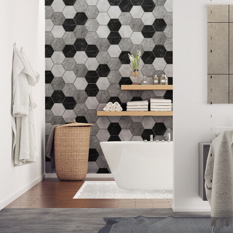 Sticker Mural Carrelage adhésif Cuisine Salle de Bain - CARRELAGES HEXAGONES MARBRE D'ANTAN - 28stickershexagones10x9cm