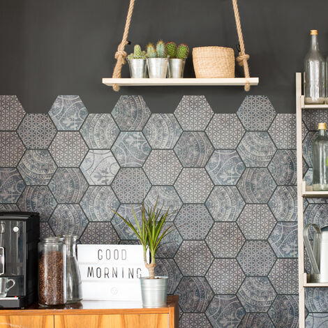 Sticker Mural Carrelage adhésif Cuisine Salle de Bain - CARRELAGES HEXAGONES OLD BEAUTY - 28stickershexagones10x9cm
