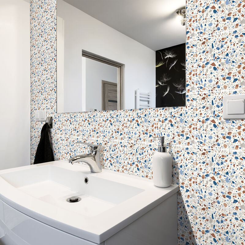 Sticker Mural Carrelage adhésif Cuisine Salle de Bain - 24 stickers carrelages terrazzo terrazzo alexia - 24stickers20x20cm