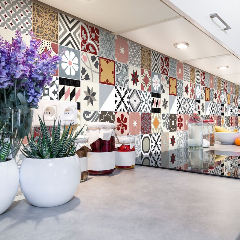 Sticker Mural Carrelage adhésif Cuisine Salle de Bain - 30 stickers carreaux de ciment authentiques aolani - 30stickers10x10cm