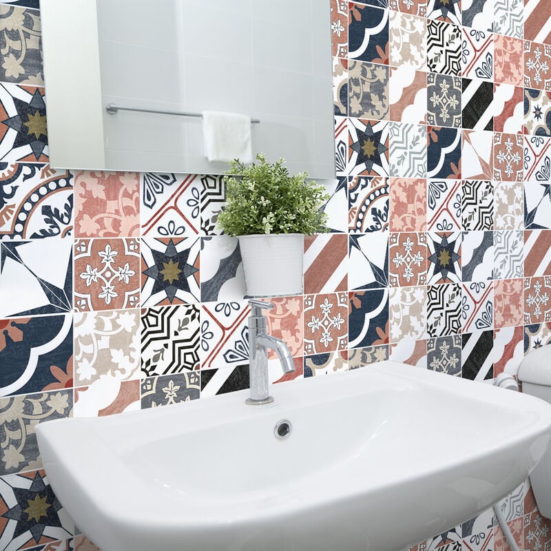 Sticker Mural Carrelage adhésif Cuisine Salle de Bain - 30 stickers carreaux de ciment authentiques pio - 30stickers10x10cm