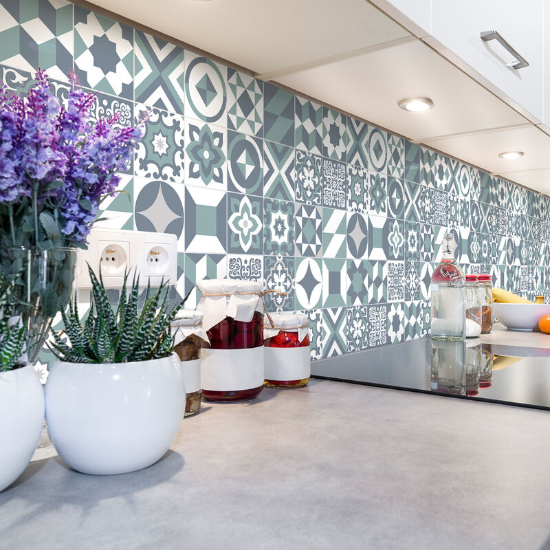 Sticker Mural Carrelage adhésif Cuisine Salle de Bain - 30 stickers carreaux de ciment azulejos allavicini - 30stickers15x15cm