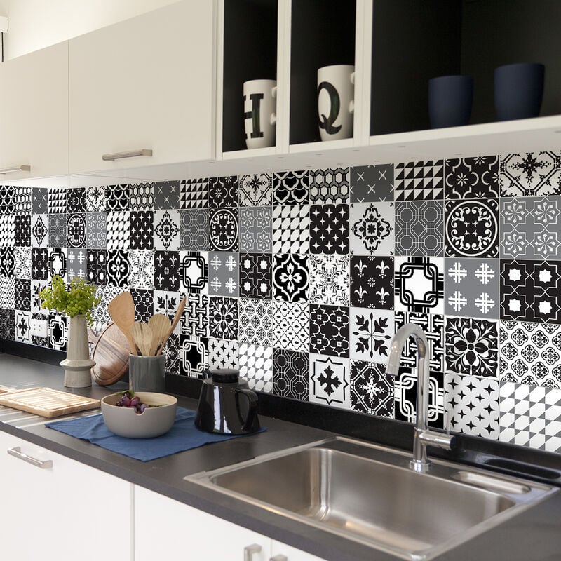 Ambiance-sticker - Sticker Mural Carrelage adhésif Cuisine Salle de Bain - 30 stickers carreaux de ciment azulejos dolores - 30stickers15x15cm