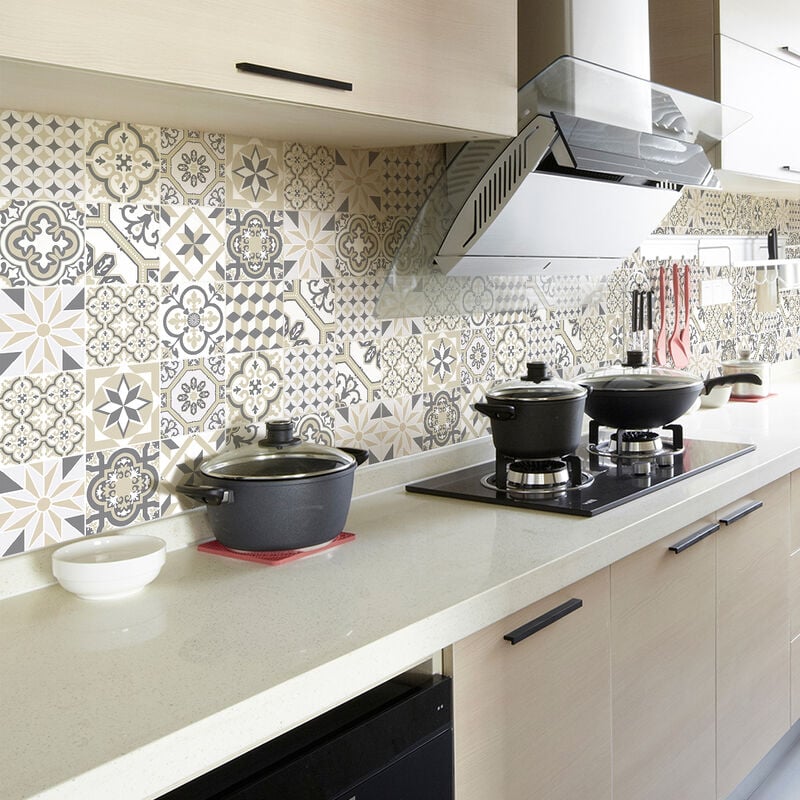 Sticker Mural Carrelage adhésif Cuisine Salle de Bain - 30 stickers carreaux de ciment azulejos navajos - 30stickers10x10cm