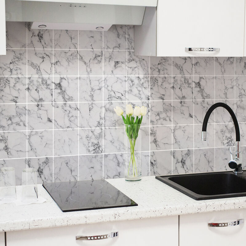 Ambiance-sticker - Sticker Mural Carrelage adhésif Cuisine Salle de Bain - 30 stickers carreaux de ciment marbre d'helsinki - 30stickers10x10cm