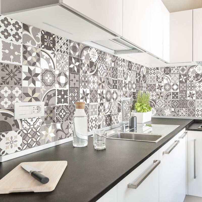 Sticker Mural Carrelage adhésif Cuisine Salle de Bain - 60 stickers carreaux de ciment authentiques ezio - 60stickers10x10cm