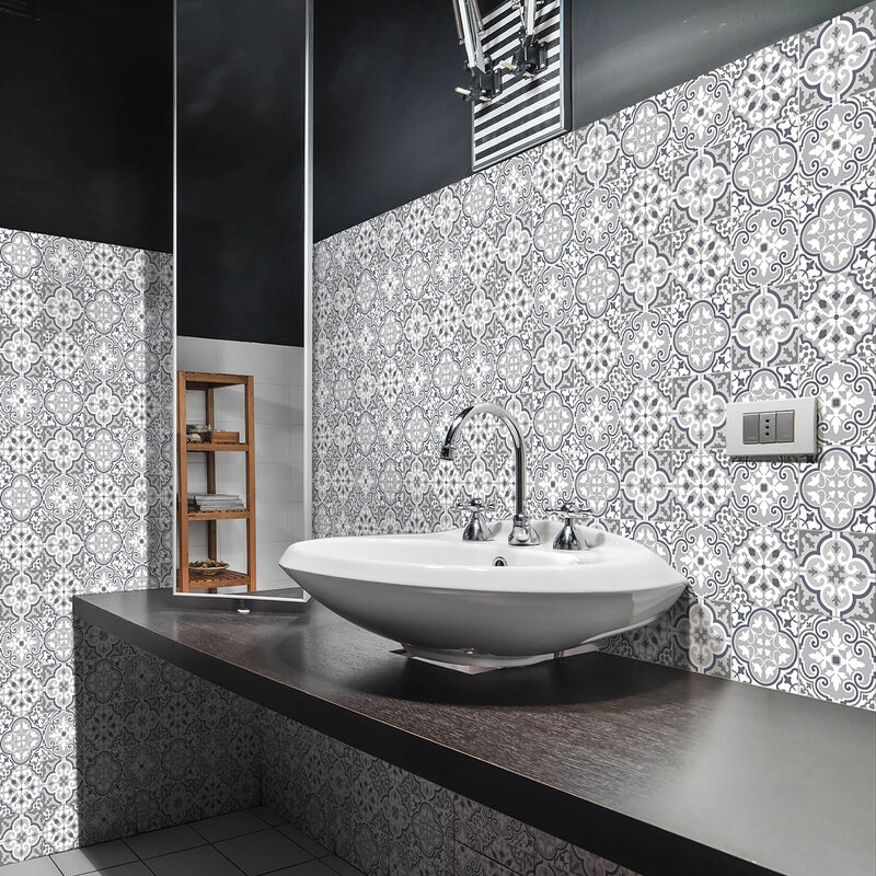 Sticker Mural Carrelage adhésif Cuisine Salle de Bain - 60 stickers carreaux de ciment authentiques larencia - 60stickers10x10cm