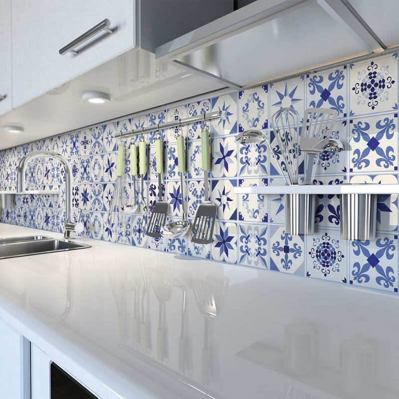 Sticker Mural Carrelage adhésif Cuisine Salle de Bain - 60 stickers carreaux de ciment azulejos aela - 60stickers20x20cm