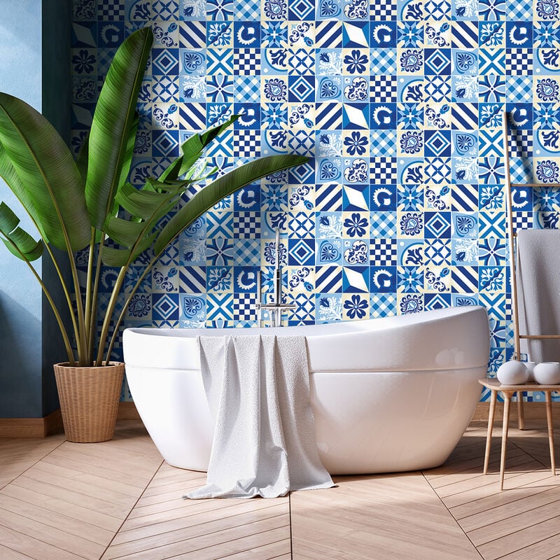 Sticker Mural Carrelage adhésif Cuisine Salle de Bain - 60 stickers carreaux de ciment azulejos gildro - 60stickers10x10cm