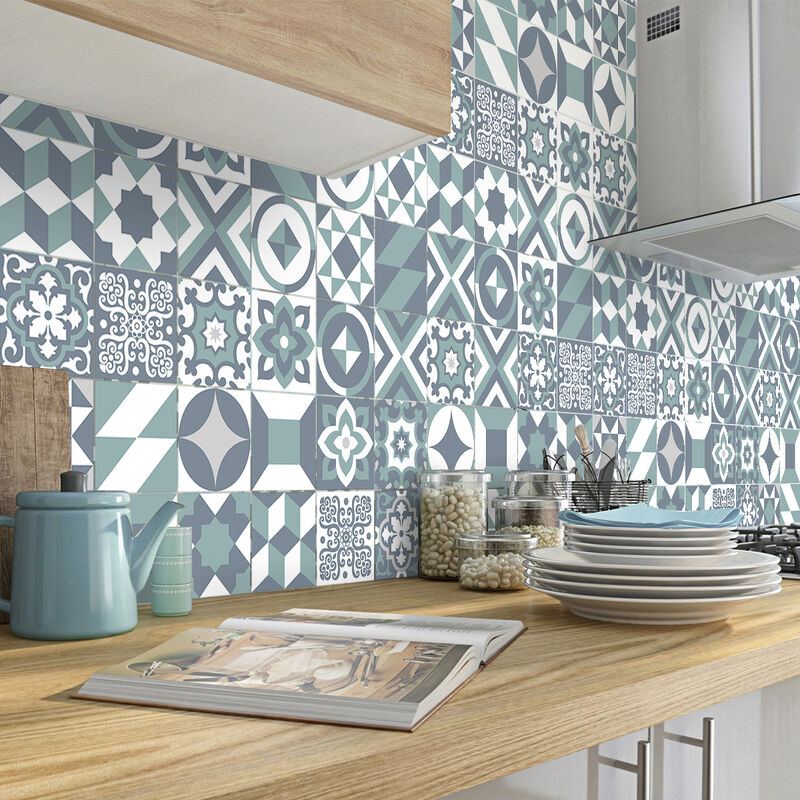 Sticker Mural Carrelage adhésif Cuisine Salle de Bain - 60 stickers carreaux de ciment azulejos paoli - 60stickers10x10cm