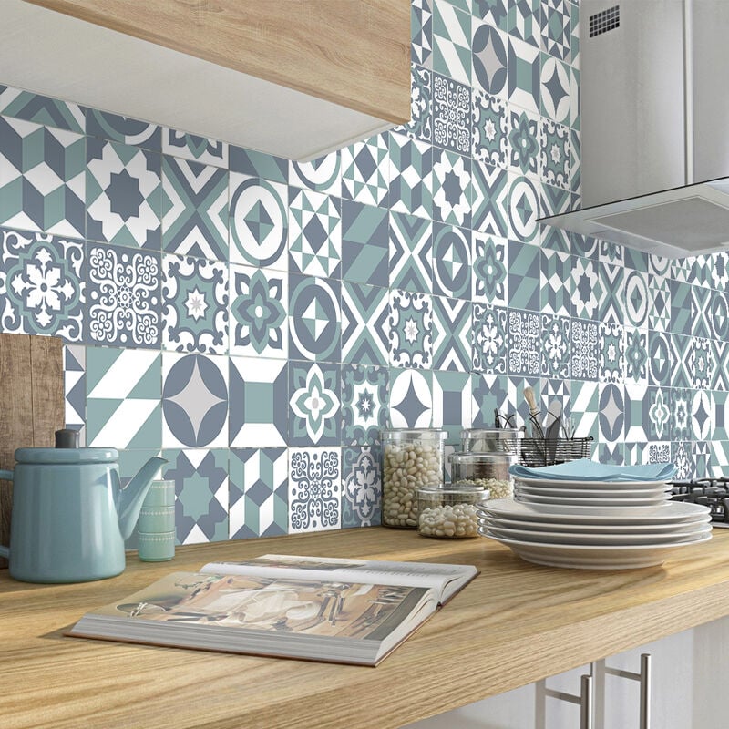 Sticker Mural Carrelage adhésif Cuisine Salle de Bain - 60 stickers carreaux de ciment azulejos paoli - 60stickers15x15cm