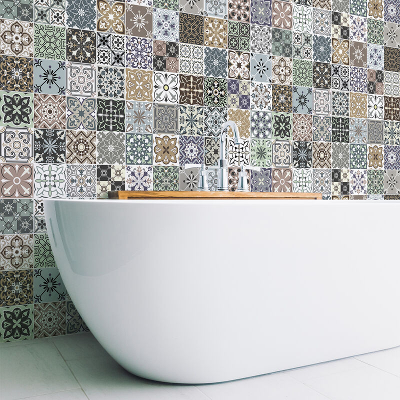 Sticker Mural Carrelage adhésif Cuisine Salle de Bain - 60 STICKERS CARREAUX DE CIMENT AZULEJOS SOFITO - 60stickers10x10cm