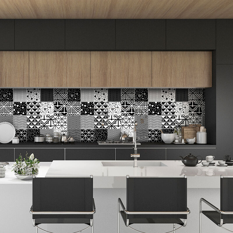 Sticker Mural Carrelage adhésif Cuisine Salle de Bain - 60 stickers carreaux de ciment ethnique osaka - 60stickers10x10cm