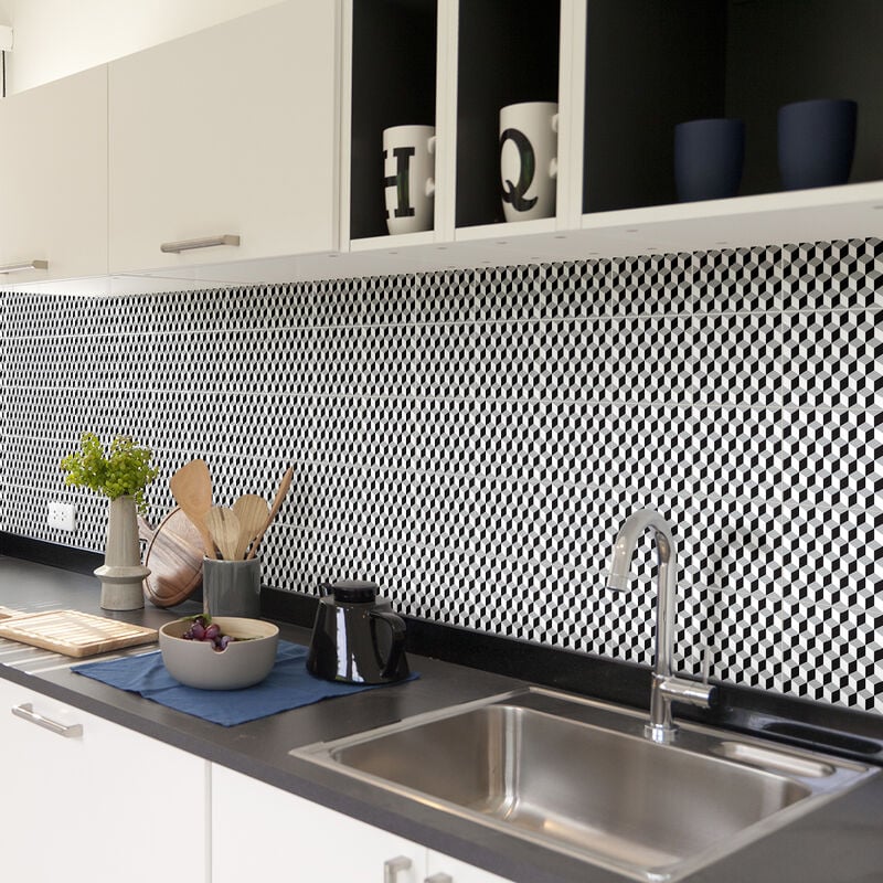 Sticker Mural Carrelage adhésif Cuisine Salle de Bain - 60 stickers carreaux de ciment géométrique maleno - 60stickers10x10cm