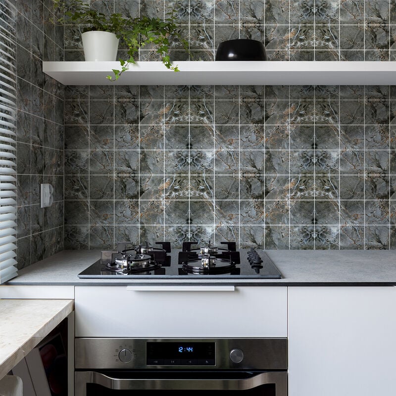 Sticker Mural Carrelage adhésif Cuisine Salle de Bain - 60 STICKERS CARREAUX DE CIMENT MARBRE D'AMIENS - 60stickers20x20cm