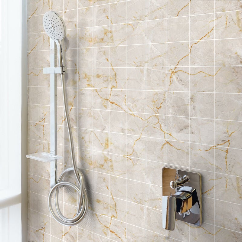Sticker Mural Carrelage adhésif Cuisine Salle de Bain - 60 stickers carrelages marbre beige de medelline - 60stickers10x10cm